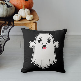 Happy and schattig Cartoon Ghost Halloween Zwart W Kussen