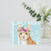 Happy Animal met bloemen in Blue Forest Cat Kat Briefkaart (Staand voorkant)