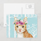 Happy Animal met bloemen in Blue Forest Cat Kat Briefkaart (Voorkant / Achterkant)