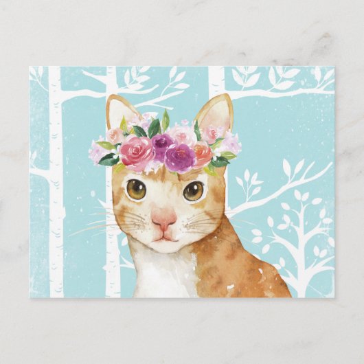 Happy Animal met bloemen in Blue Forest Cat Kat Briefkaart (Voorkant)