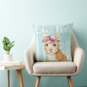 Happy Animal met bloemen in Blue Forest Cat Kat Kussen (Stoel)