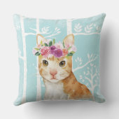 Happy Animal met bloemen in Blue Forest Cat Kat Kussen (Achterkant)