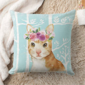 Happy Animal met bloemen in Blue Forest Cat Kat Kussen (Deken)