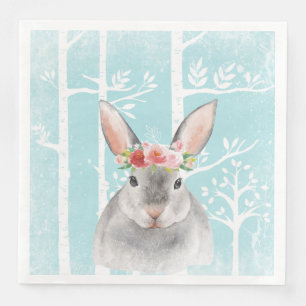 Happy Animal met Flowers in Blue Forest-Bunny Servetten