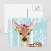 Happy Animal met Flowers in Blue Forest-Deer Briefkaart (Voorkant / Achterkant)