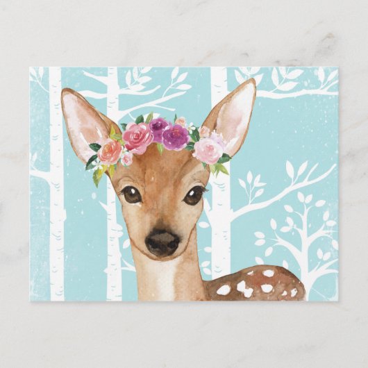 Happy Animal met Flowers in Blue Forest-Deer Briefkaart (Voorkant)