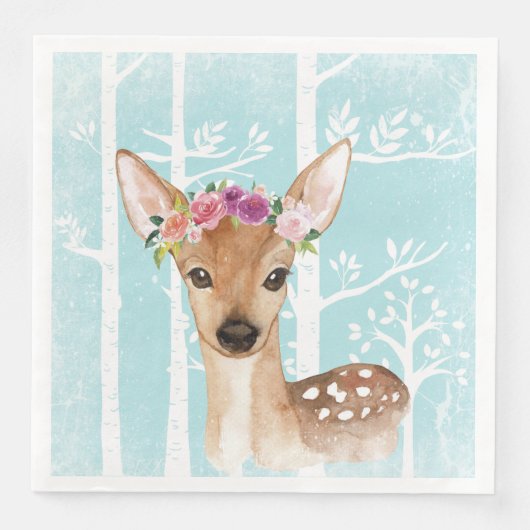 Happy Animal met Flowers in Blue Forest-Deer Servetten (Voorkant)