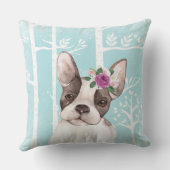 Happy Animal met Flowers in Blue Forest-Dog-Pug Kussen (Achterkant)