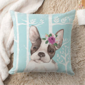 Happy Animal met Flowers in Blue Forest-Dog-Pug Kussen (Deken)