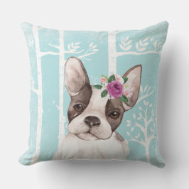 Happy Animal met Flowers in Blue Forest-Dog-Pug Kussen