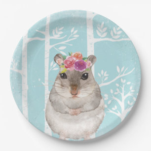 Happy Animal met Flowers in Blue Forest-Hamster Papieren Bordje