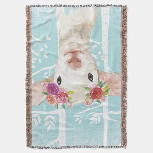 Happy Animal met Flowers in Blue Forest-Sheep Deken (Voorkant Verticaal)