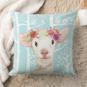 Happy Animal met Flowers in Blue Forest-Sheep Kussen (Deken)