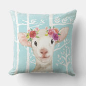 Happy Animal met Flowers in Blue Forest-Sheep Kussen (Voorkant)
