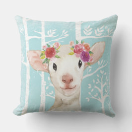 Happy Animal met Flowers in Blue Forest-Sheep Kussen