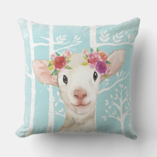 Happy Animal met Flowers in Blue Forest-Sheep Kussen