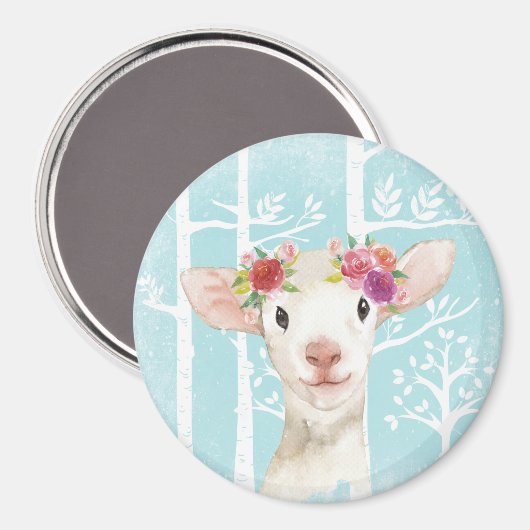Happy Animal met Flowers in Blue Forest-Sheep Magneet (Voorkant / Achterkant)