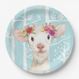 Happy Animal met Flowers in Blue Forest-Sheep Papieren Bordje