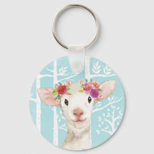 Happy Animal met Flowers in Blue Forest-Sheep Sleutelhanger