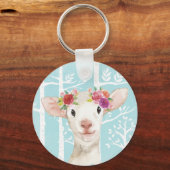 Happy Animal met Flowers in Blue Forest-Sheep Sleutelhanger (Voorkant)