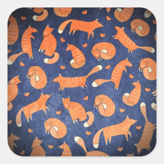 Happy animal vos-patroon vierkante sticker (Voorkant)