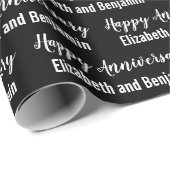 Happy Anniversary Couple's Names Black and White Cadeaupapier (Rol Hoek)