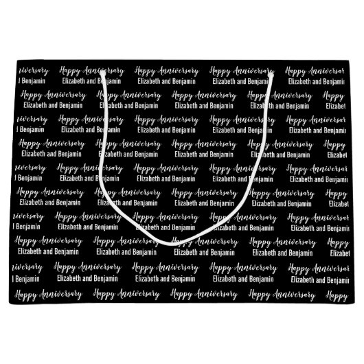 Happy Anniversary Couple's Names Black and White Groot Cadeauzakje (Voorkant)