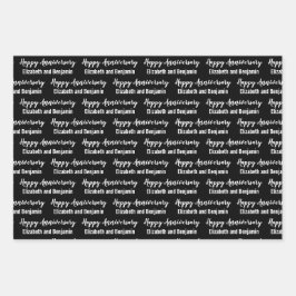 Happy Anniversary Couple's Names Black and White Inpakpapier Vel