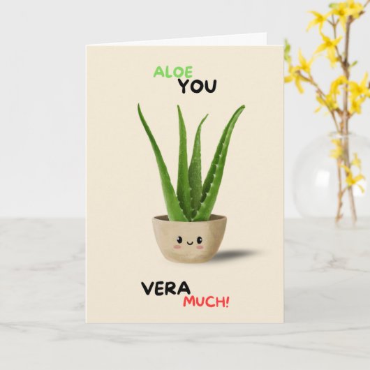 Happy Anniversary Cute Funny Simple Aloe Vera Card Kaart (Gele Bloem)