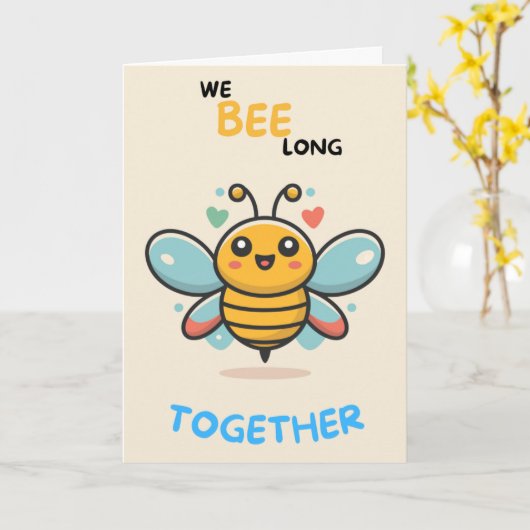 Happy Anniversary Cute Funny Simple Bee Card Kaart (Gele Bloem)