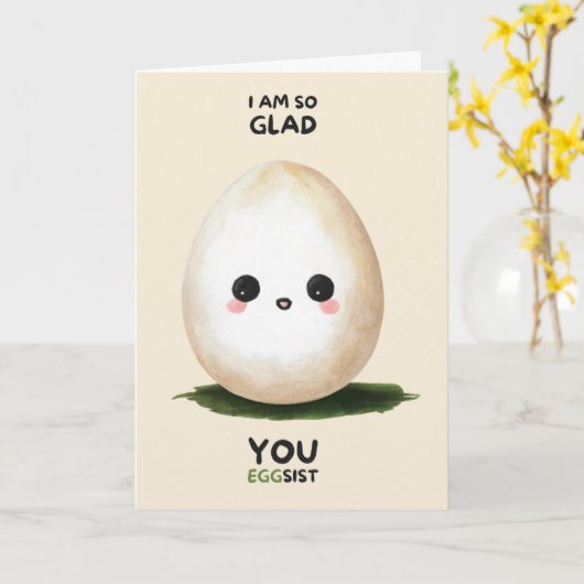 Happy Anniversary Cute Funny Simple Egg Card Kaart (Gele Bloem)