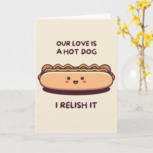 Happy Anniversary Cute Funny Simple Hotdog Card Kaart (Gele Bloem)