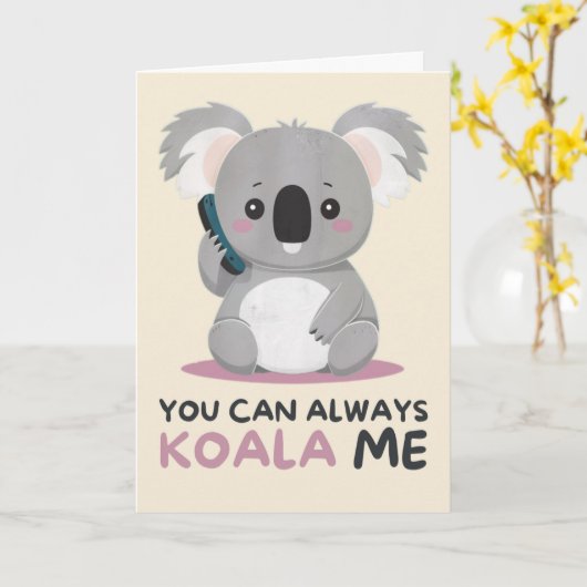 Happy Anniversary Cute Funny Simple Koala Card Kaart (Gele Bloem)