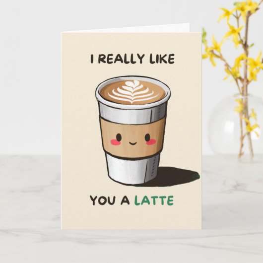 Happy Anniversary Cute Funny Simple Latte Card Kaart (Gele Bloem)