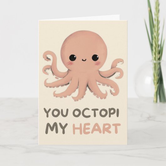 Happy Anniversary Cute Funny Simple Octopus Card Kaart (Voorkant)