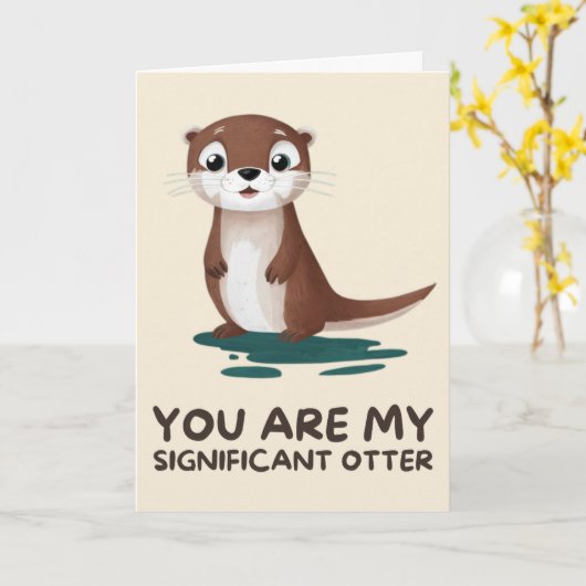 Happy Anniversary Cute Funny Simple Otter Card Kaart (Gele Bloem)