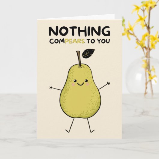 Happy Anniversary Cute Funny Simple Pear Card Kaart (Gele Bloem)