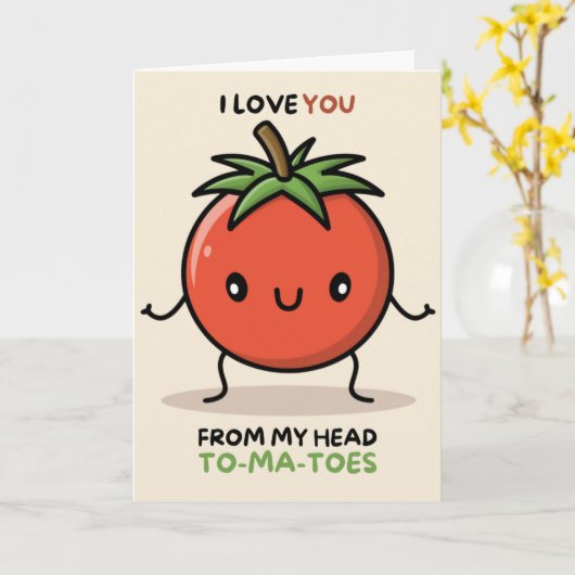 Happy Anniversary Cute Funny Simple Tomato Card Kaart (Gele Bloem)