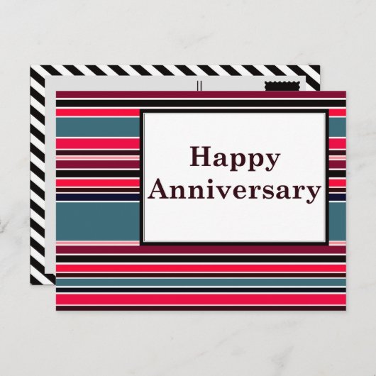 Happy Anniversary: gestreept Briefkaart (Voorkant / Achterkant)