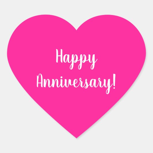 Happy Anniversary Hot Pink White Typography Hart Sticker (Voorkant)