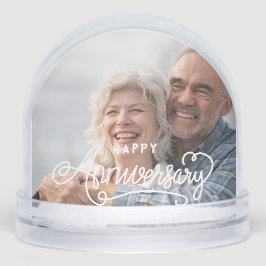 Happy Anniversary Modern Script Personalized Photo Sneeuwbol