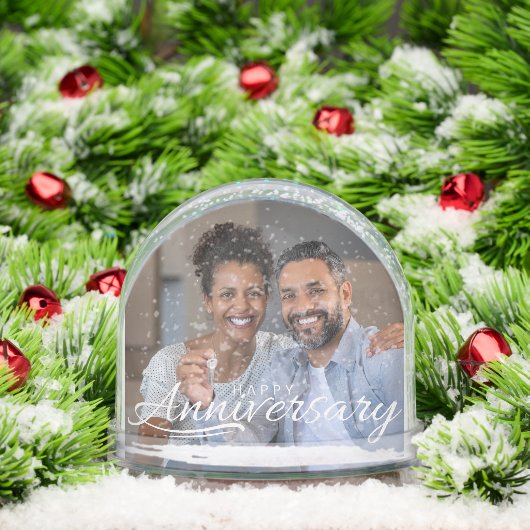 Happy Anniversary Modern Script Personalized Photo Sneeuwbol (Kerstmis)