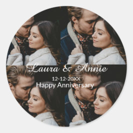 Happy anniversary photo collage name date simple w ronde sticker
