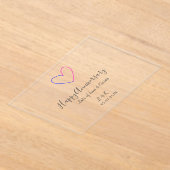Happy anniversary pink blue heart name date simple acryl uitnodigingen (Laagn)
