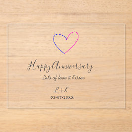 Happy anniversary pink blue heart name date simple acryl uitnodigingen