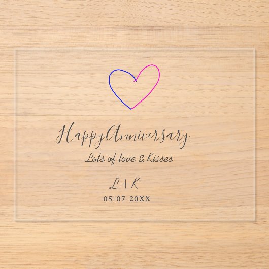 Happy anniversary pink blue heart name date simple acryl uitnodigingen (Voorkant)