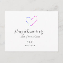 Happy anniversary pink blue heart name date simple briefkaart