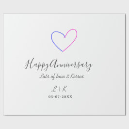 Happy anniversary pink blue heart name date simple cadeaupapier