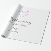 Happy anniversary pink blue heart name date simple cadeaupapier (Uitgerold)