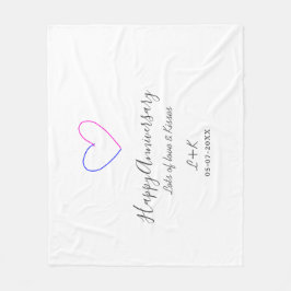 Happy anniversary pink blue heart name date simple fleece deken